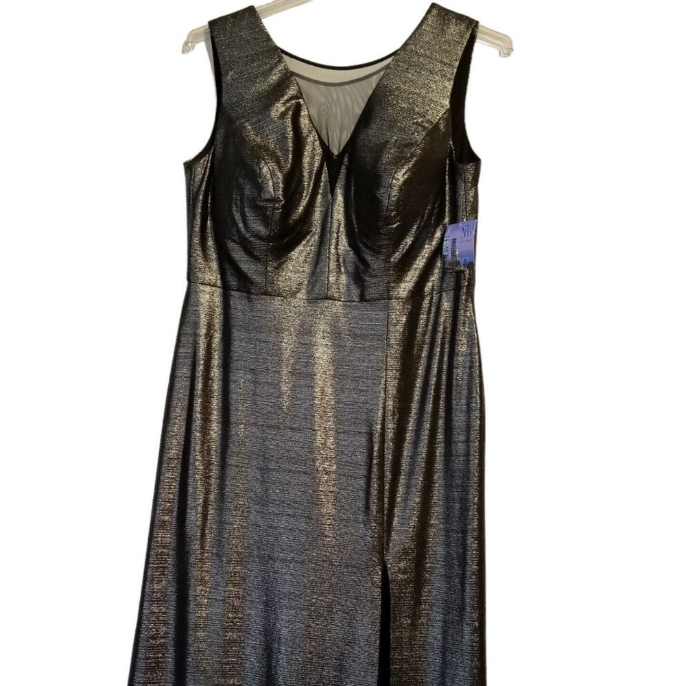 Womens Maxi Dress 14W Silver Metallic Gunmetal NW Nightway Sleeveless  Party NWT